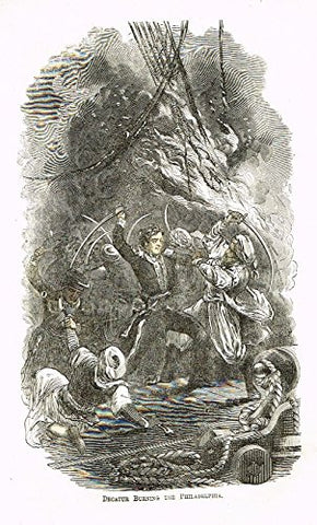 Irvin's Life of Washington - "DECATUR BURNING THE PHILADELPHIA" - Woodcut - 1879