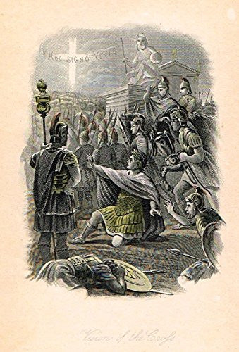 History of Christianity - "VISION OF THE CROSS" - Engraving - 1872