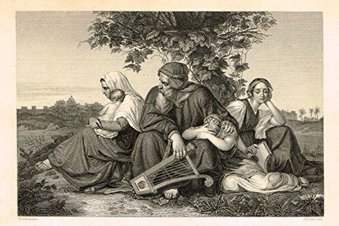 Miniature Religious Print - THE MOURNING JEWS IN EXILE - Engraving - c1850