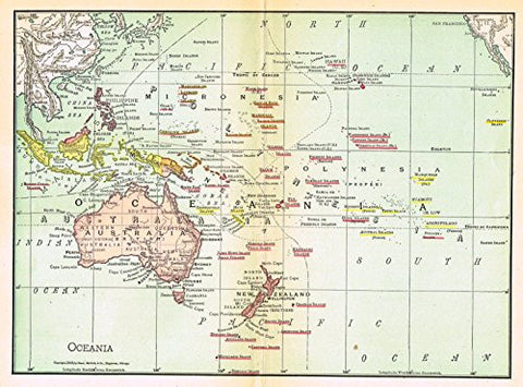 Rand McNally Map - OCEANIA - Chromolithograph - 1903