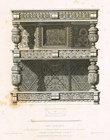 Shaw's Furniture - "OAK CABINET IN THE POSSESSION OAF T.R. BRADDYLL" - Engraving - 1836