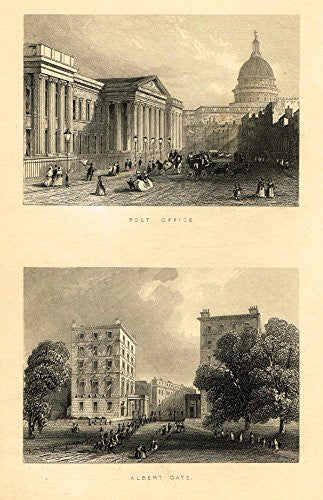 Tallis's London - "POST OFFICE & ALBERT GATE" - Steel Engraving - 1851