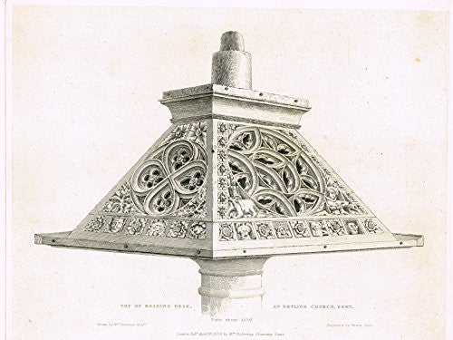 Shaw's Furniture - "TOP OF READING DESK AT DETLING CHURCH, KENT" - Engraving - 1836
