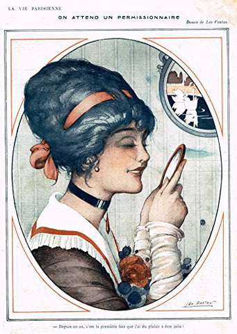 La Vie Parisienne Page - "ON ATTEND UN PERMISSIONNAIRE" - Lithograph - 1915