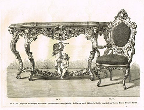 Baumer's 'Gewerbehalle'- FIGURED LBRARY TABLE & CHAIR - c1870