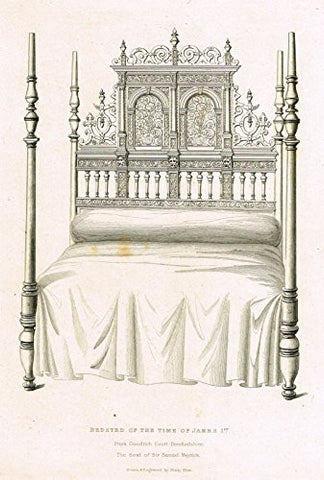 Shaw's Furniture - "BEDSTEAD OF THE TIME OF JAMES 1st" - Engraving - 1836