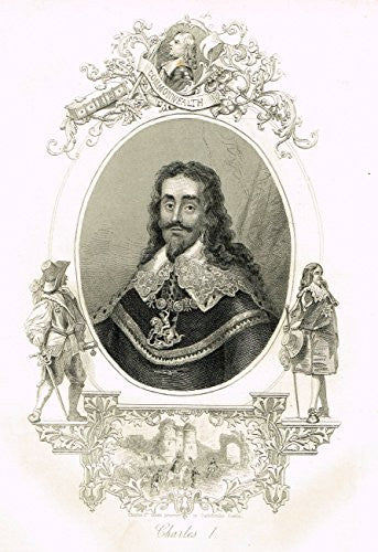Fancy Royal Portraits - KING CHARLES I - Steel Engraving - c1840