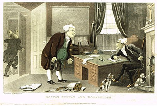 Rowlandson's Dr. Syntax - "DR. SYNTAX AND BOOKSELLER" - Hand-Colored Aquatint by Rowlandson - 1820