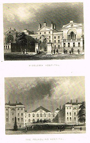 Tallis's London - "MIDDLESEX HOSPITAL & THE FOUNDLING HOSPITAL" - Steel Engraving - 1851