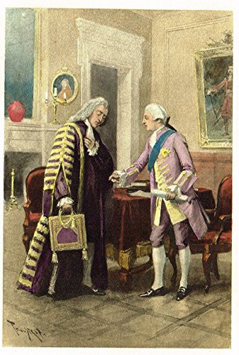 Colored Lithograph - WILLIAM PITT DELIVERING THE SEALS OF OFFICE TO GEORGE III - c1895