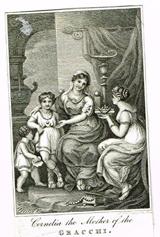 Miniature Print - CORNELIA, THE MOTHER OF CRACCHI - Steel Engraving - c1850