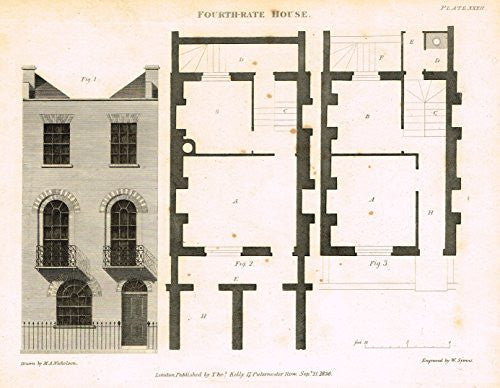 Nicholson's Practical Builder - "FOURTH RATE HOUSE" - Steel Engraving - 1836