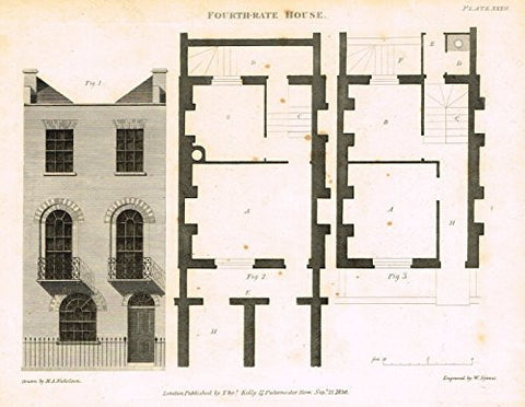 Nicholson's Practical Builder - "FOURTH RATE HOUSE" - Steel Engraving - 1836