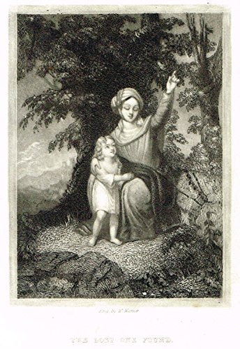 Miniature Print - THE LOST ONE FOUND by Warner - Steel Engraving - c1850