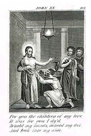 Miller's Scripture History - "JESUS SHOWS HIS WOUNDS O THE APOLSTLES" - Copper Engraving -1839