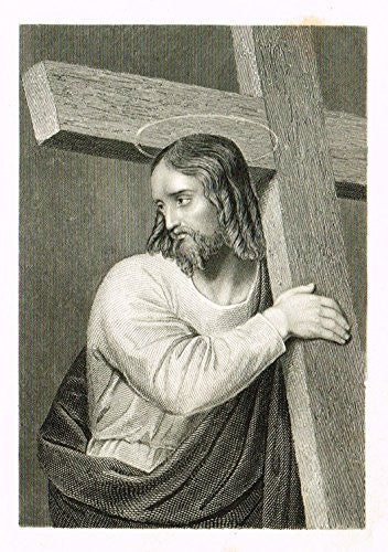 Miniature Religious Print - JESUS CARRYING CROSS - Engraving - c1850