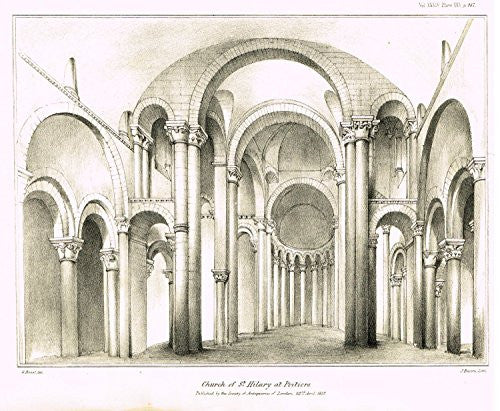 Archaeologia's Antiquity - "CHURCH OF ST. HILARY AT POITIERS" - Engraving - 1852