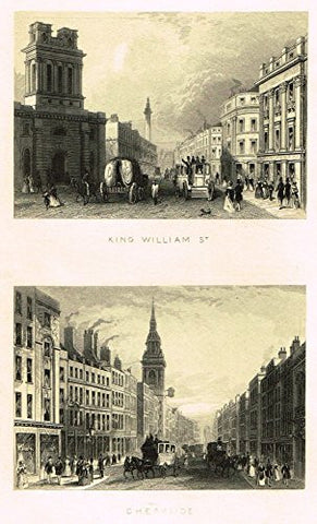 Tallis's London - "KING WILLIAM ST. & CHEAPSIDE" - Steel Engraving - 1851