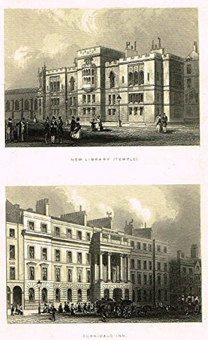 Tallis's London - "NEW LIBRARY (TEMPLE) & FURNIVALS INN" - Steel Engraving - 1851