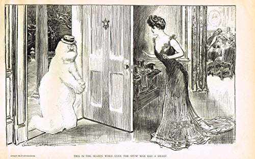 The Gibson Book - "EVEN THE SNOWMAN HAS A HEART" - Lithograph - 1907