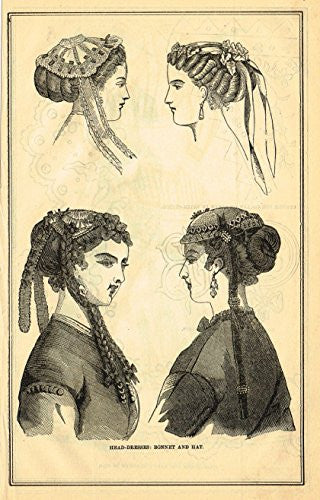 Harper's Magazine's - HEAD DRESSES - Lithograph - c1860