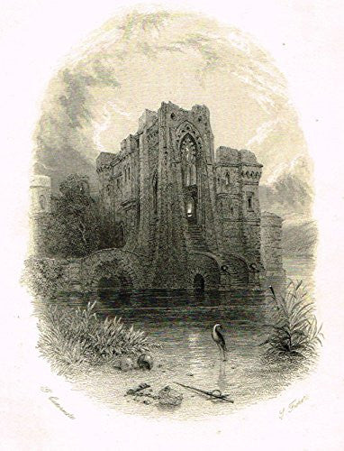 Cattermole's 'Haddon Hall' - "THE RUINED ABBEY" - Miniature Steel Engraving - 1860