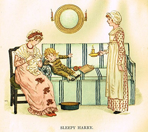 Kate Greenaway's Little Ann - SLEEPY HARRY - Chromolithograph - 1883