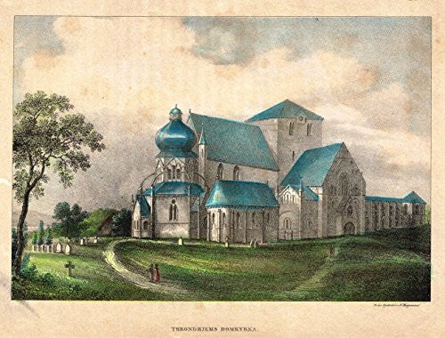 Foreign Buildings - THRONDHJEMS DOMKYRKA - Hand-Colored Engraving - c1890