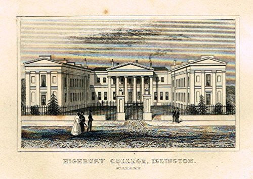 Miniature Dugdale Views - "HIGHBURY COLLEGE, ISLINGTON, MIDDLESEX" - Copper Engraving - 1845
