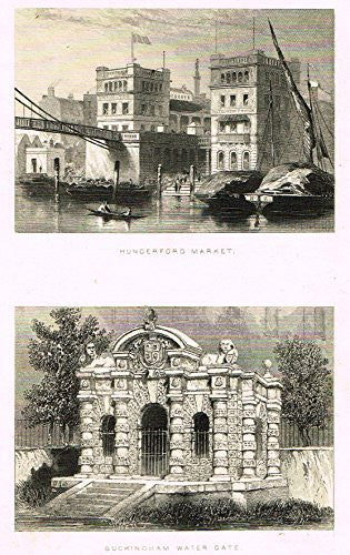 Tallis's London - "HUNGERFORD MARKET & BUCKINGHAM WATER GATE" - Steel Engraving - 1851
