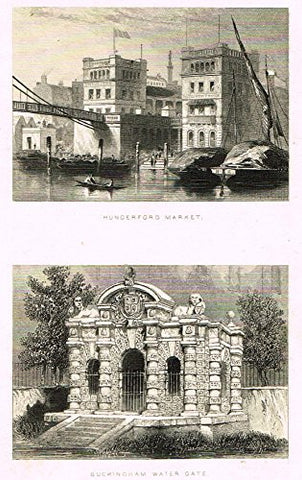 Tallis's London - "HUNGERFORD MARKET & BUCKINGHAM WATER GATE" - Steel Engraving - 1851