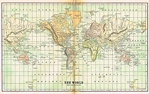 Encyclopedia Map - "MAP OF THE WORLD" - Chromolithograph - 1889