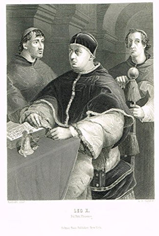 Portrait - POPE LEO X by Holbein - Steel Engraving - c1840