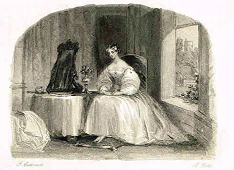 Cattermole's 'Haddon Hall' - "THE POET'S BRIDE" - Miniature Steel Engraving - 1860