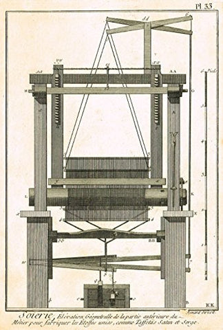 Diderot  - SILK MANUFACTURE, TAFFETA, SATIN & SERGE EQUIPMENT - Copper Engraving - 1751