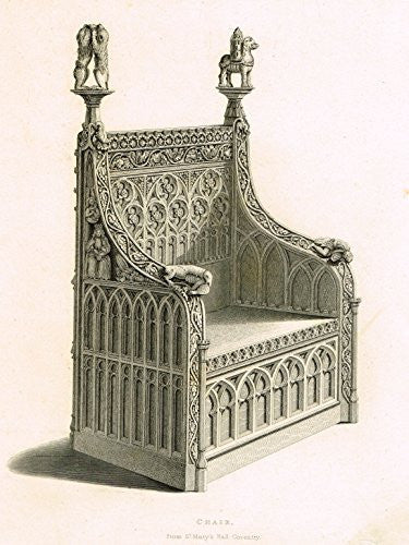 Shaw's Furniture - "CHAIR FROM ST. MARY'S HALL, COVENTRY" - Engraving - 1836