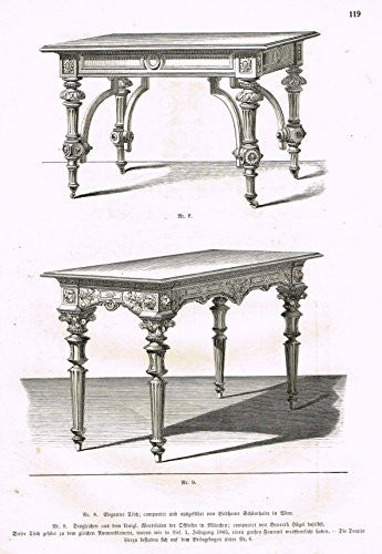 Baumer's 'Gewerbehalle'- TWO CARVED & TURNED TABLES - c1870