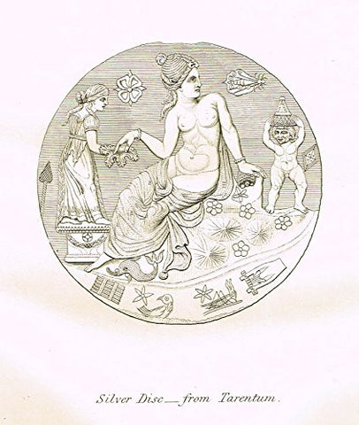 Archaeologia's Antiquity - "SILVER DISC FROM TARENTUM" - Engraving - 1852