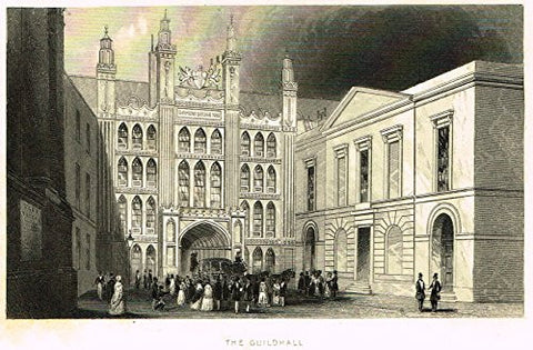 Tallis's London - "THE GUILDHALL" - Steel Engraving - 1851