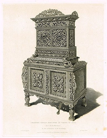 Shaw's Ancient Furniture - "CHAMBER ORGAN EXECUTED AT VIENNA IN 1592" - Large Steel Engraving - 1836