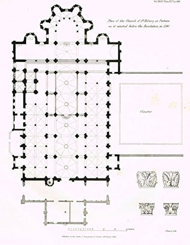 Archaeologia's Antiquity - PLAN OF THE CHURCH OF ST. HILARY AT POITIERS - Engraving - 1852