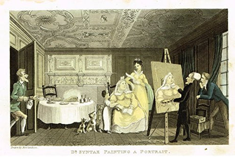 Rowlandson's Dr. Syntax - "DR. SYNTAX PAINTING A PORTRAIT" - Aquatint - 1820