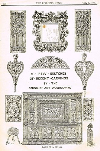 Building News' - "SKETCHES OF CARVINGS" - Lithograph - 1885