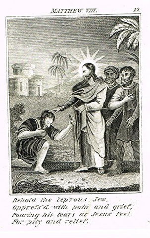 Miller's Scripture History - "JESUS HEALS THE LEPROUS JEW" - Small Religious Copper Engraving - 1839