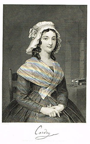 Duyckinck's Portrait Gallery - "CHARLOTTE CORDAY" - Antique Steel Engraving - 1872