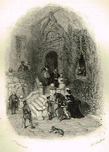 Cattermole's 'Haddon Hall' - "THE ROYAL VISIT" - Miniature Steel Engraving - 1860
