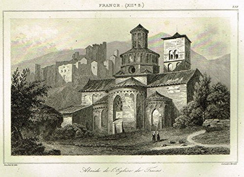 Bas's France Encyclopedique - "ABSIDE DE L'EGLISE DE TRUAS" - Steel Engraving - 1841