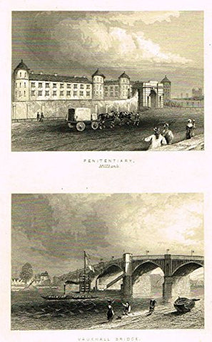 Tallis's London - "PENITENTIARY & VAUXHALL BRIDGE" - Steel Engraving - 1851