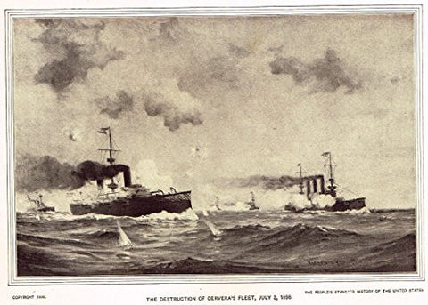 History of Our Country - THE DESTRUCTION OF CERVERA'S FLEET, 1998 - Photogravure - 1899