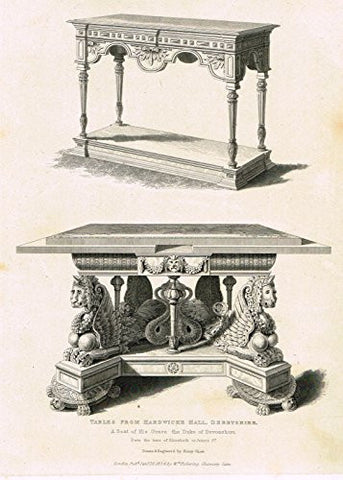 Shaw's Furniture - "TABLE FROM HARDWICKE HALL, DERBYSHIRE" - Engraving - 1836